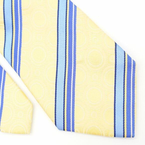 Geoffrey Beene‎ Yellow Blue Striped Polka Dot Woven Silk Tie - Picture 1 of 6